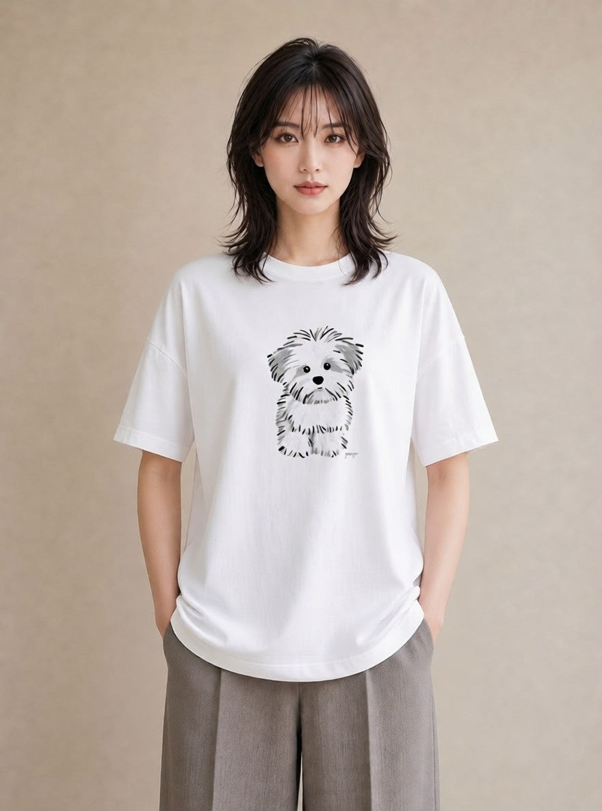 プリントTシャツ レディース ビションフリーゼ 犬 いぬ イラスト 休日コーデ 親子 20代 白T