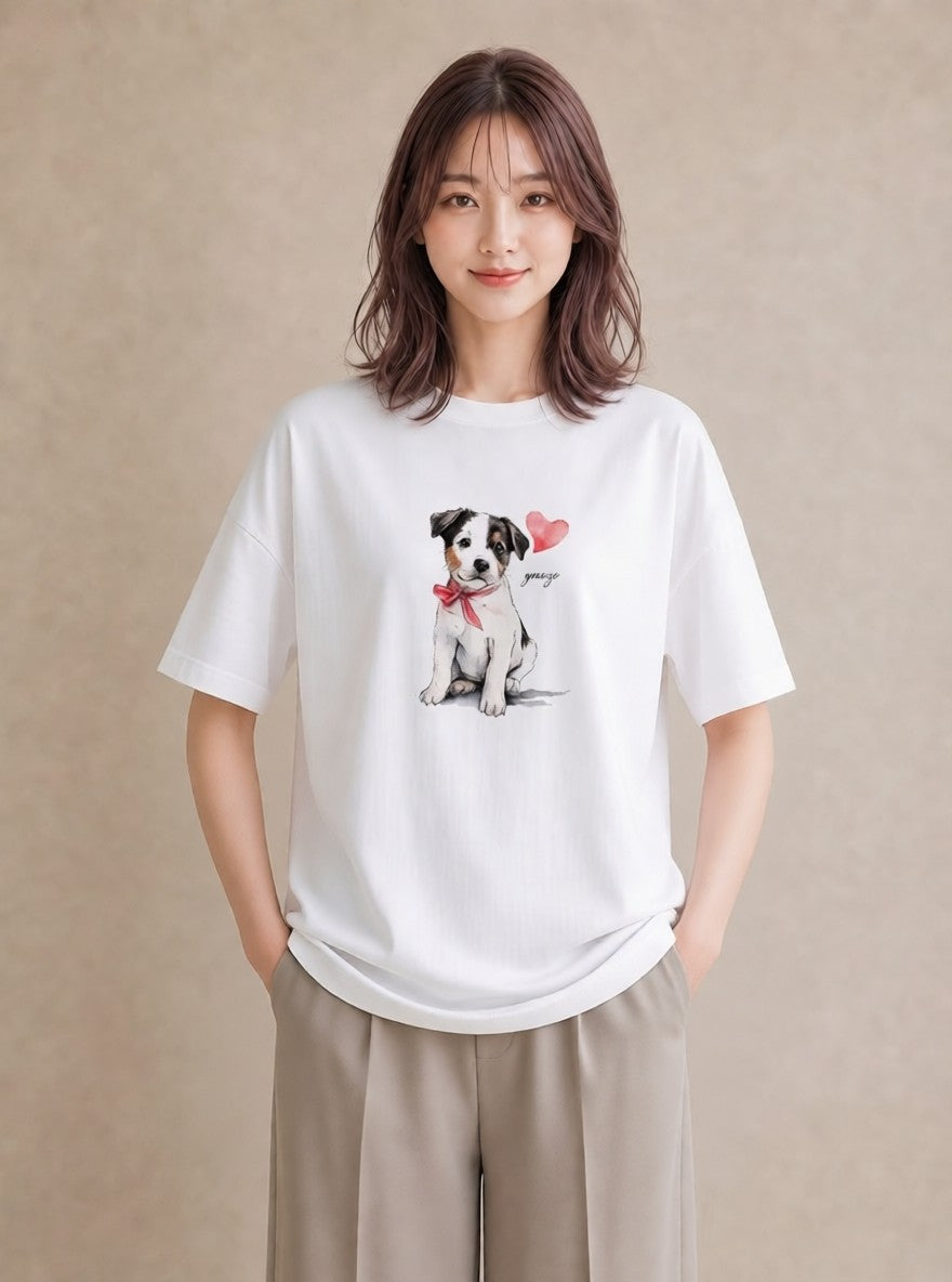 デザインTシャツ レディース ジャックラッセルテリア 犬 いぬ イラスト 可愛い お出かけ 普段着 白T