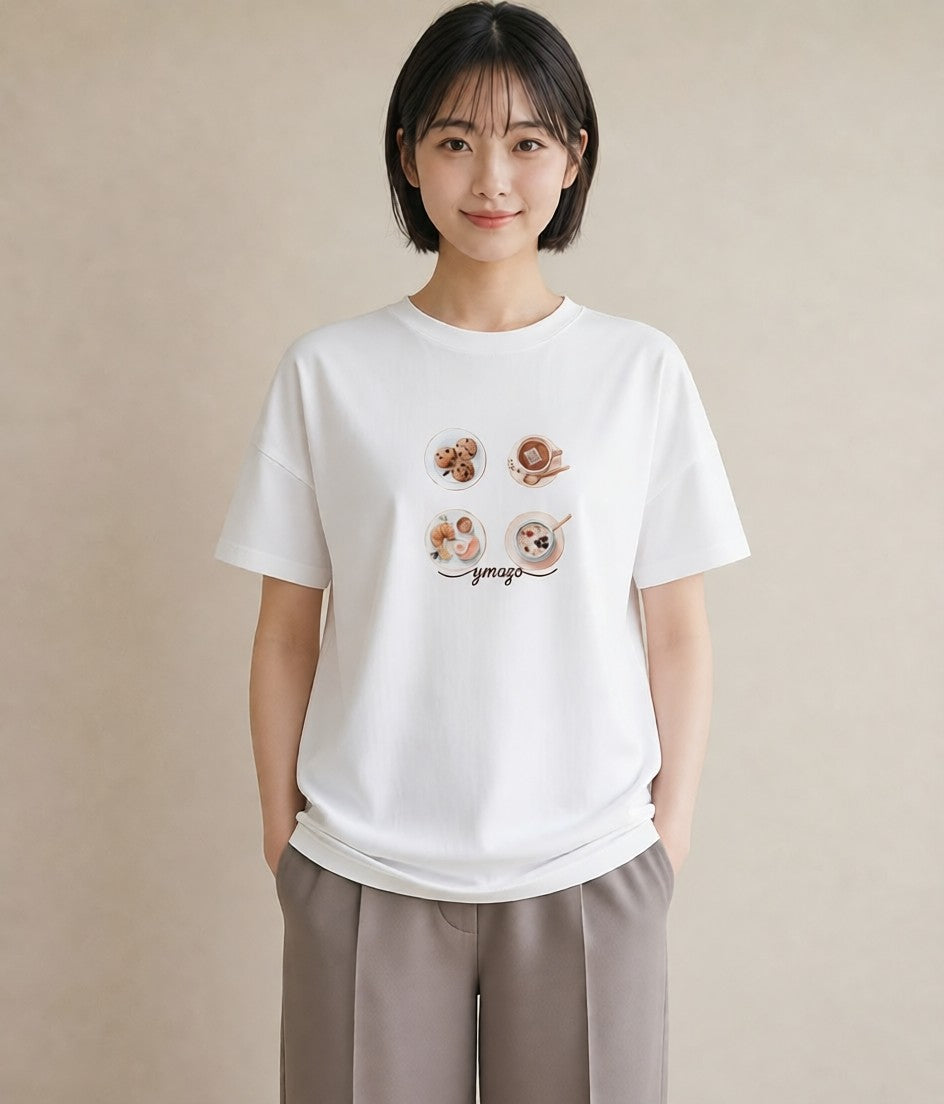 デザインTシャツ レディース どら焼き 食べ物 フード イラスト 抜け感 春コーデ 姉妹 白T