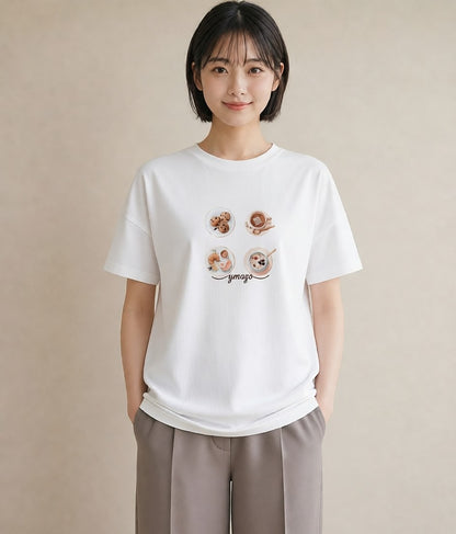 デザインTシャツ レディース どら焼き 食べ物 フード イラスト 抜け感 春コーデ 姉妹 白T