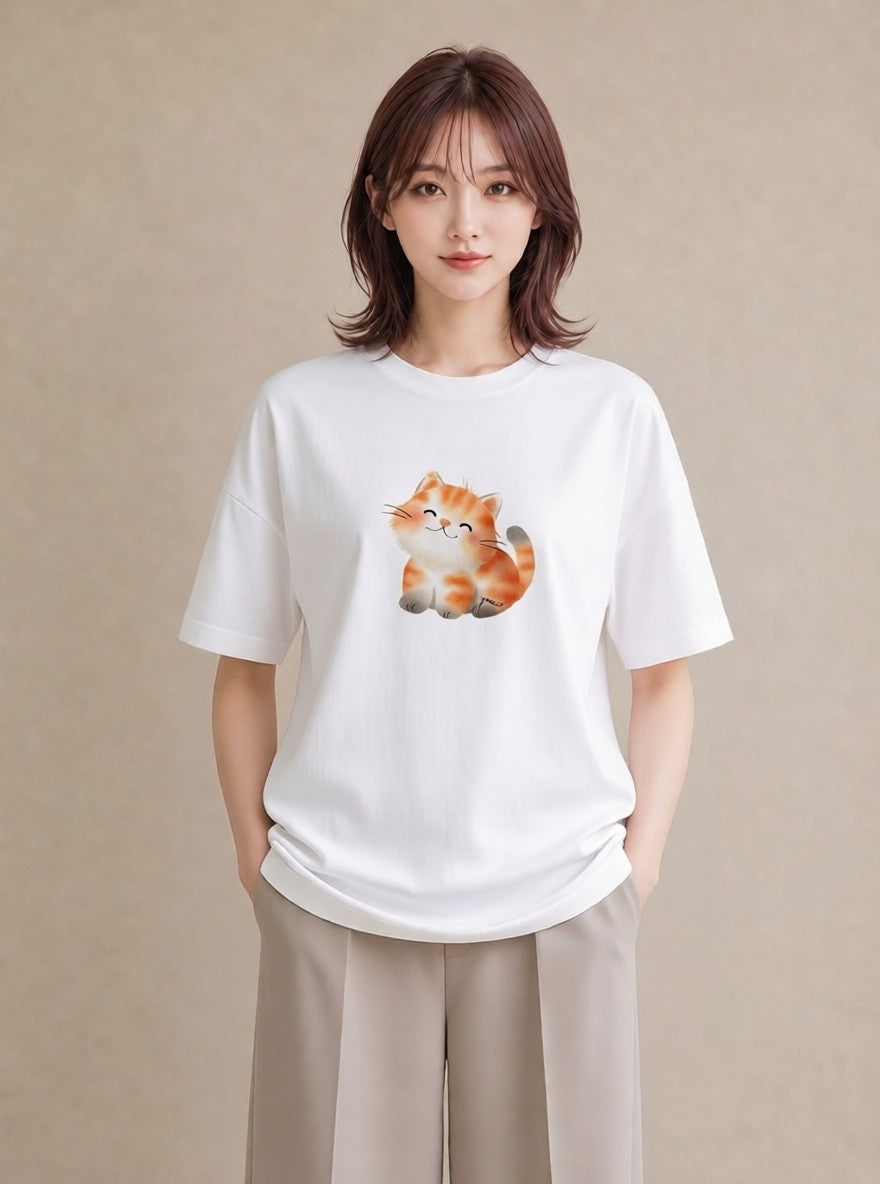 半袖Tシャツ レディース ラグドール 猫 ねこ イラスト レトロ 旅行用 海 白T