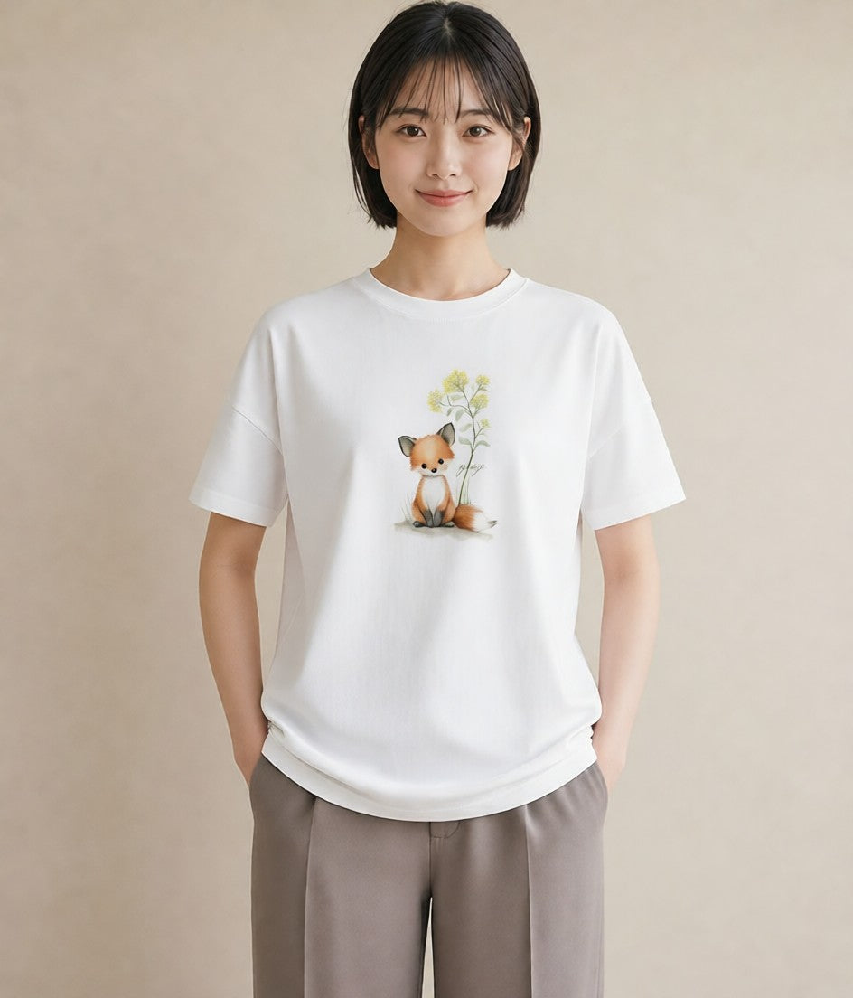 グラフィックTシャツ レディース きつね 動物 アニマル イラスト ゆるかわ 夏コーデ 通学 白T