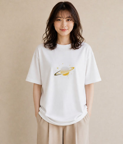 デザインTシャツ レディース 土星 星空 宇宙 イラスト 旅行コーデ 旅行 母娘コーデ 白T