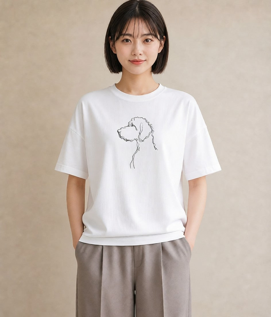 プリントTシャツ レディース 犬 いぬ わんこ イラスト 線画 帰省 ラフ 白T