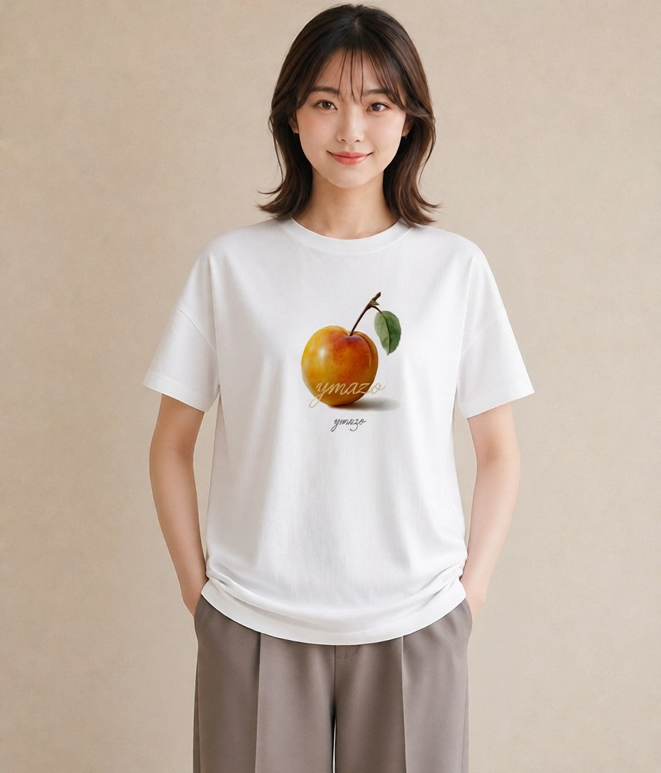 半袖Tシャツ レディース もも 食べ物 フード イラスト 上品 ホワイトデー 春服 白T