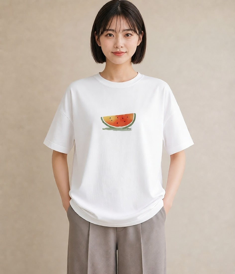Tシャツ レディース すいか 食べ物 フード イラスト カジュアル 旅行 母娘コーデ 白T