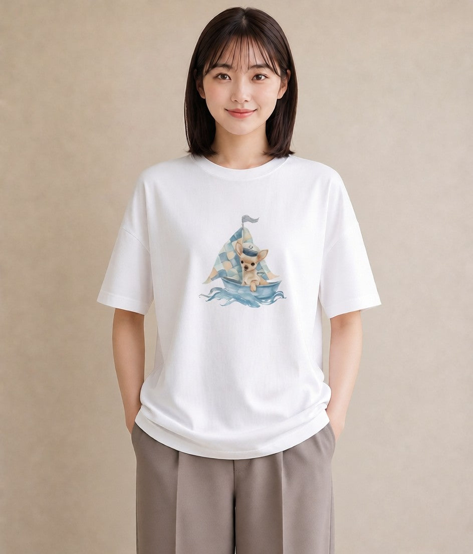 半袖Tシャツ レディース チワワ 犬 いぬ イラスト シック 誕生日プレゼント 綿100 白T