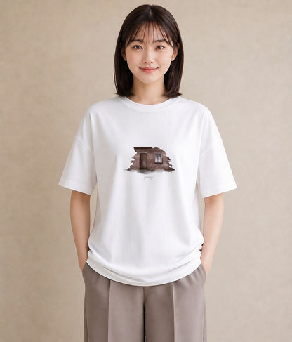 プリントTシャツ レディース 窓辺の雨 雨の日 窓 ナチュラル アンティーク イラスト こなれ感 ビーチ デイリーウェア 白T