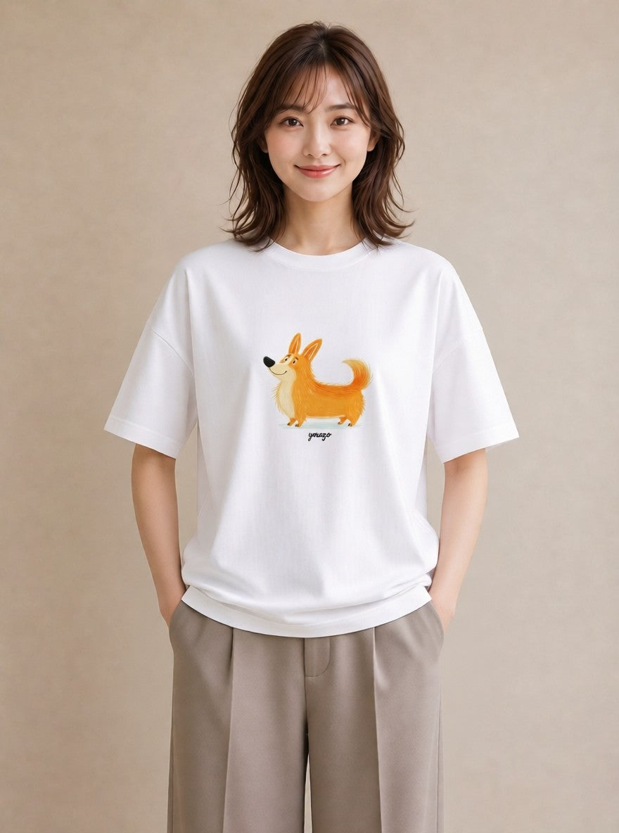 デザインTシャツ レディース ウェルシュコーギー コーギー 犬 いぬ イラスト 休日コーデ 普段着 週末コーデ 白T