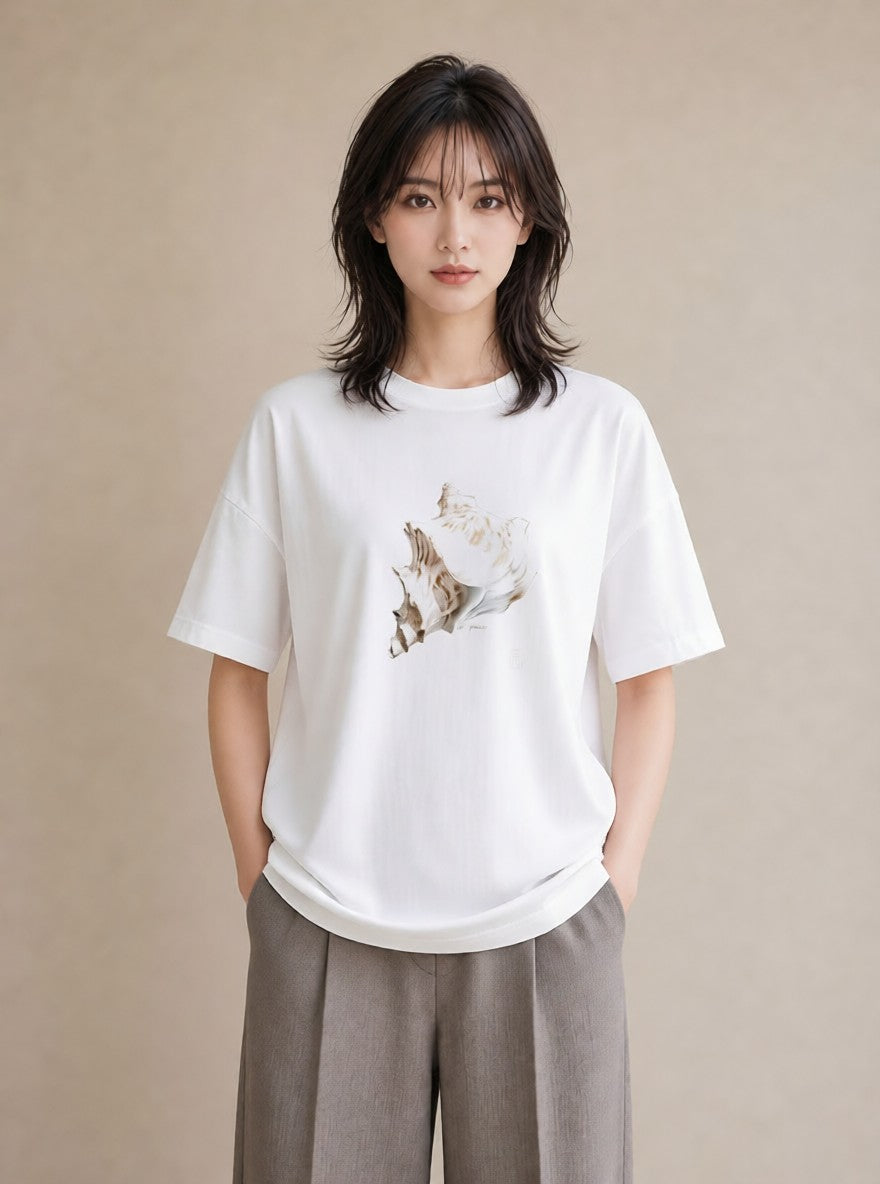 グラフィックTシャツ レディース 貝 海の生き物 海 イラスト 北欧風 通勤 在宅 白T