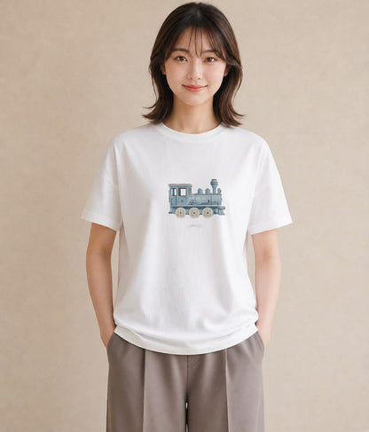 Tシャツ レディース 駅のホーム ローカル線 駅 ナチュラル アンティーク イラスト ユニーク 姉妹 送別ギフト 白T