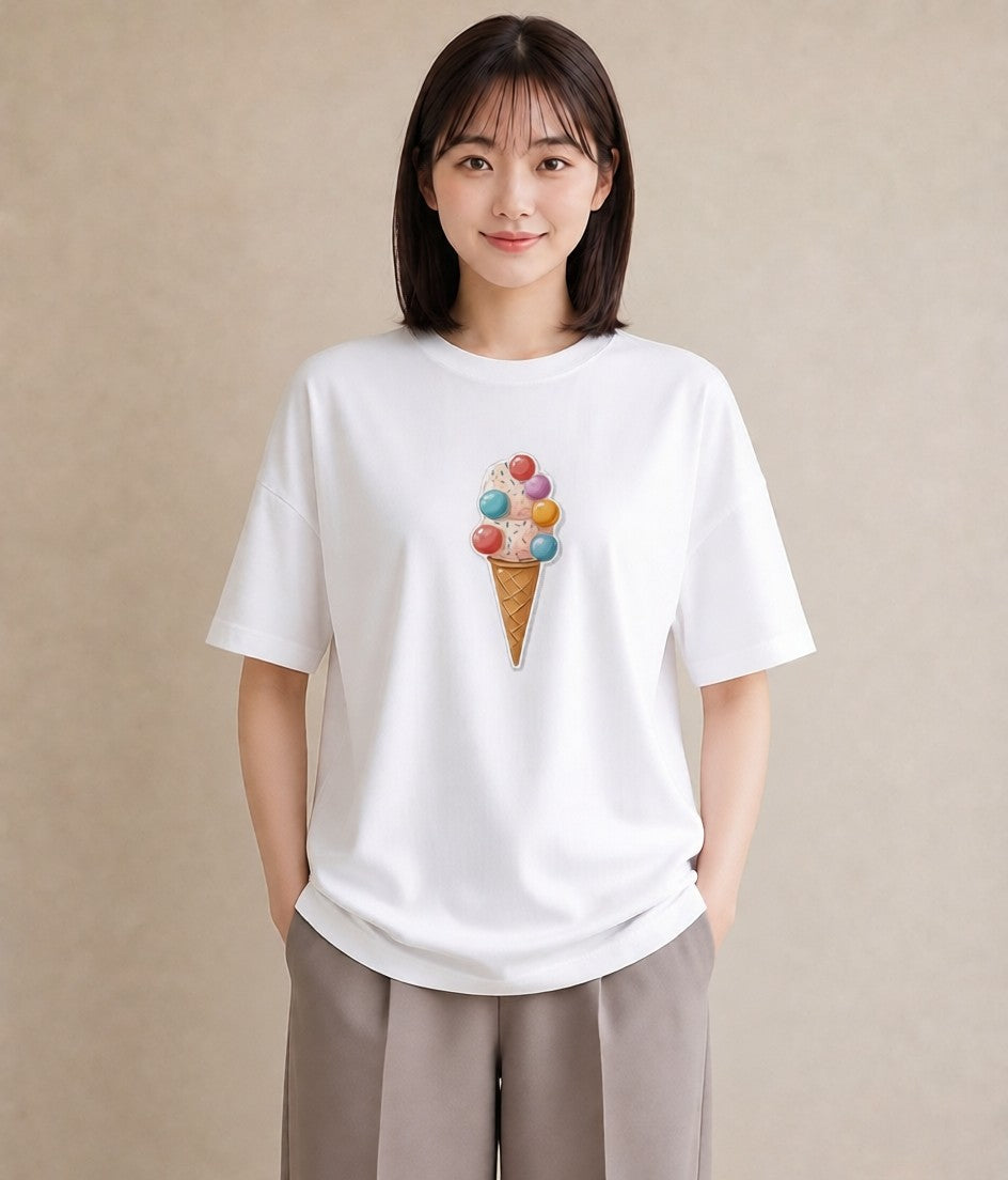 グラフィックTシャツ レディース キャンディ 食べ物 フード イラスト 普段使い 帰省 ラフ 白T