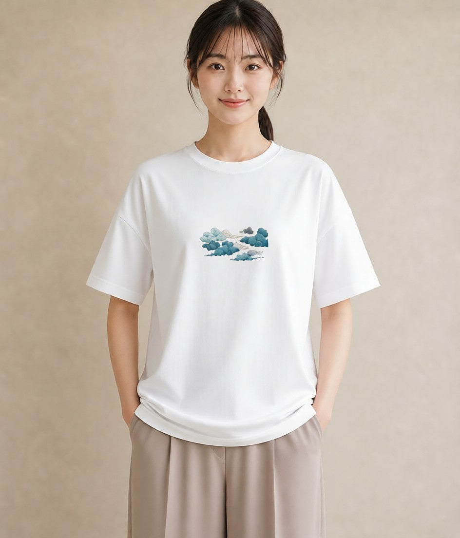 デザインTシャツ レディース 空 星空 宇宙 イラスト 韓国風 帰省 ラフ 白T