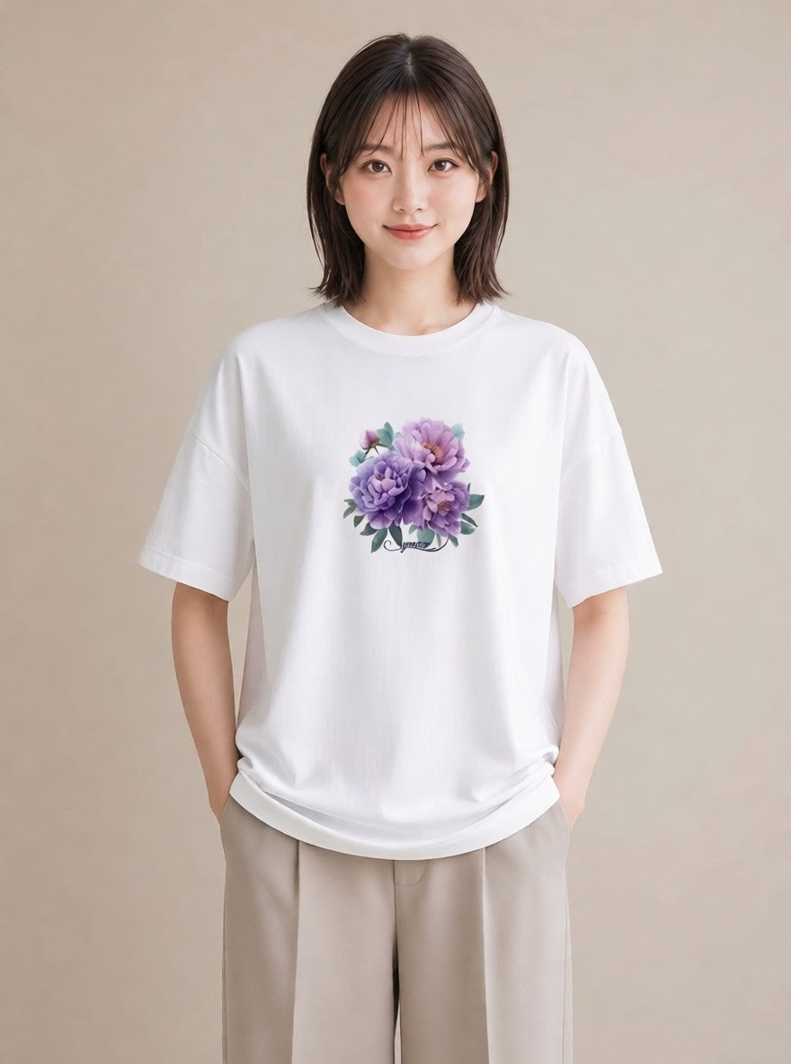 デザインTシャツ レディース スミレ 花 花柄 イラスト 母娘コーデ 自分用 白T