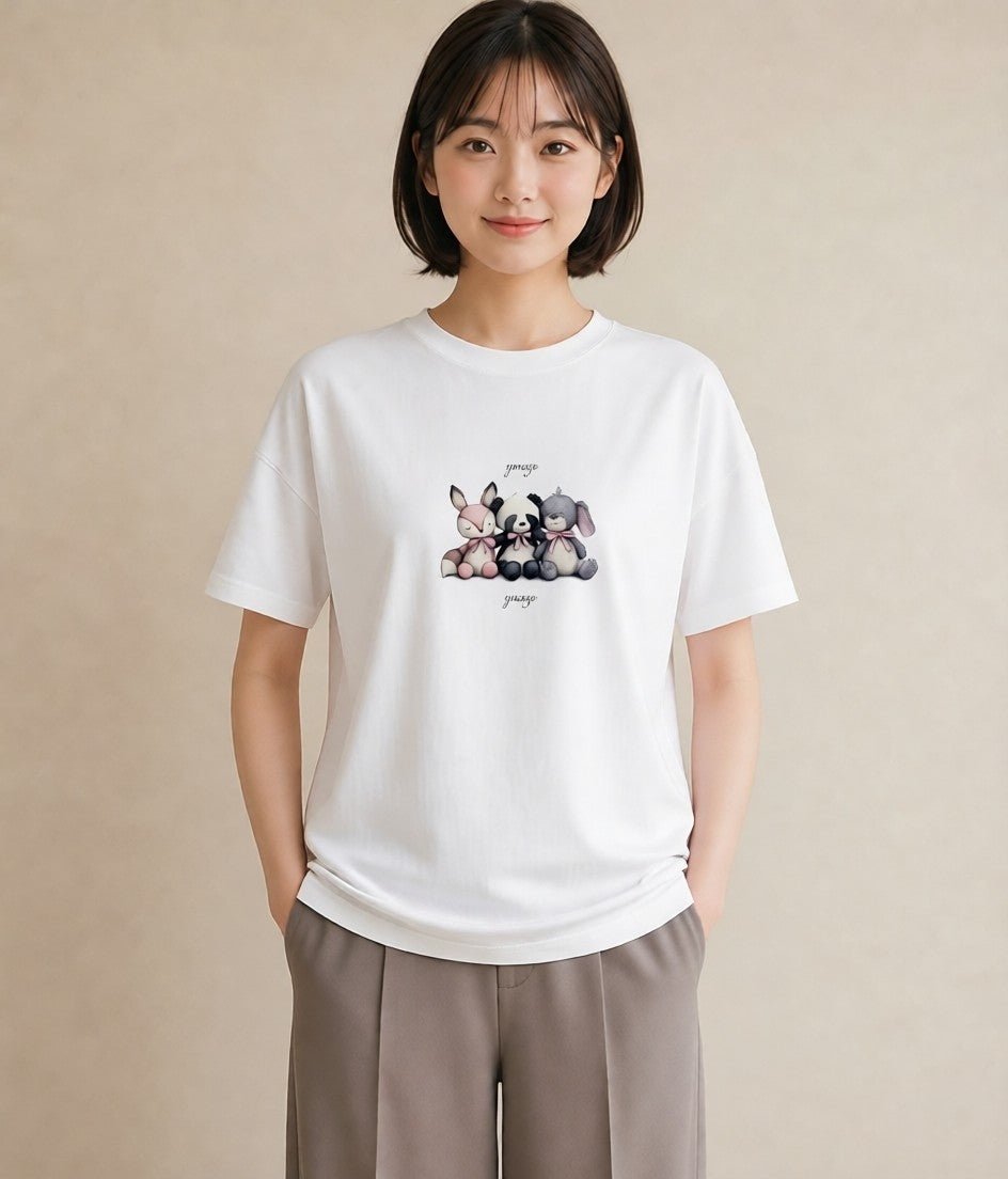 半袖Tシャツ レディース パンダ 動物 アニマル イラスト 水彩風 通勤 在宅 白T