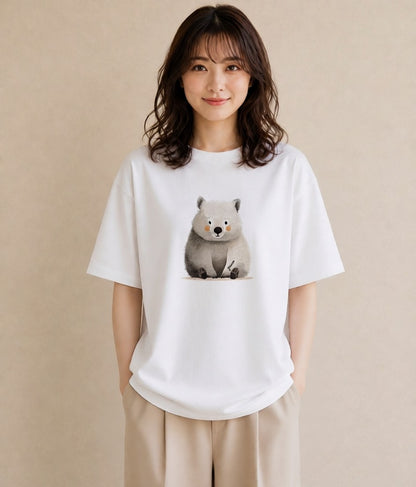 グラフィックTシャツ レディース キンクマハムスター ペット 動物 イラスト 北欧風 買い物 夏コーデ 白T