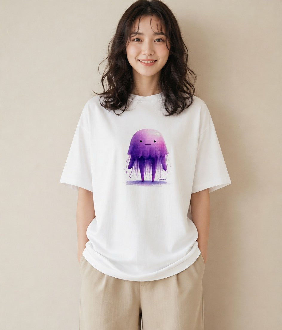 半袖Tシャツ レディース くらげ クラゲ 海の生き物 海 イラスト シック レイヤード 友達ギフト 白T