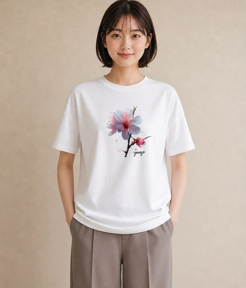 デザインTシャツ レディース さくら 桜 サクラ 花 花柄 イラスト 線画 ビーチ デイリーウェア 白T
