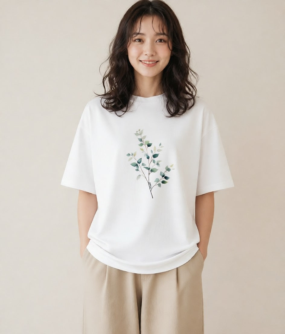 グラフィックTシャツ レディース ボタニカル 植物 イラスト ビーチ デイリーウェア 白T