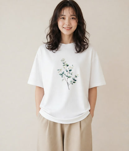 グラフィックTシャツ レディース ボタニカル 植物 イラスト ビーチ デイリーウェア 白T
