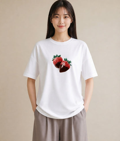 デザインTシャツ レディース ショートケーキ 食べ物 フード イラスト ガーリー 在宅 公園 白T