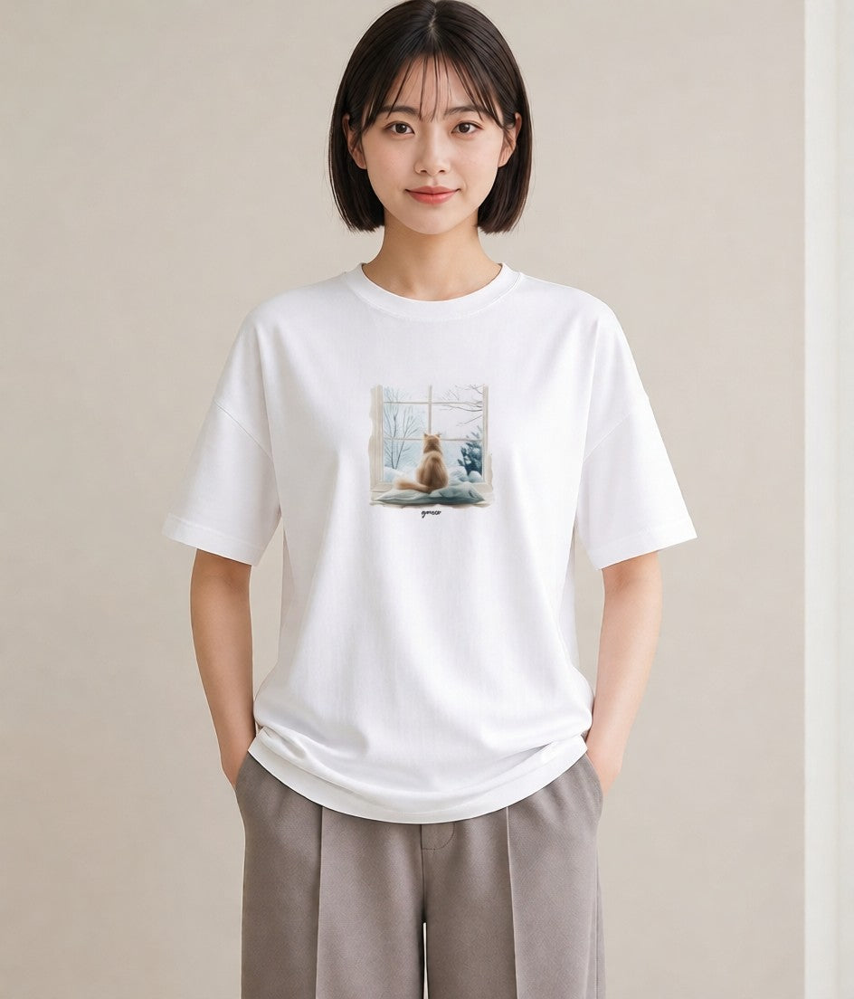プリントTシャツ レディース ソマリ 猫 ねこ イラスト カジュアル 公園 ママ 白T