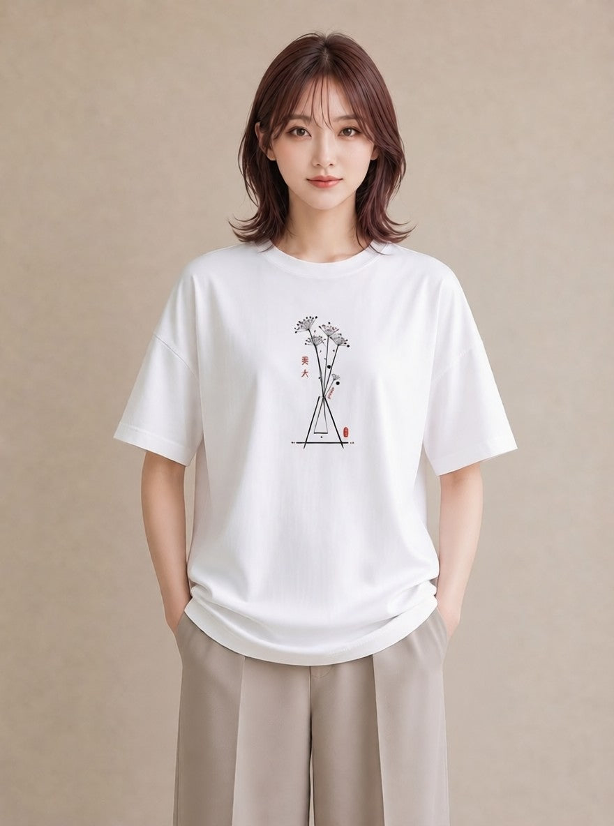 半袖Tシャツ レディース 風鈴 ガラス 夏 ナチュラル アンティーク イラスト きれいめカジュアル 送別ギフト 通勤 白T