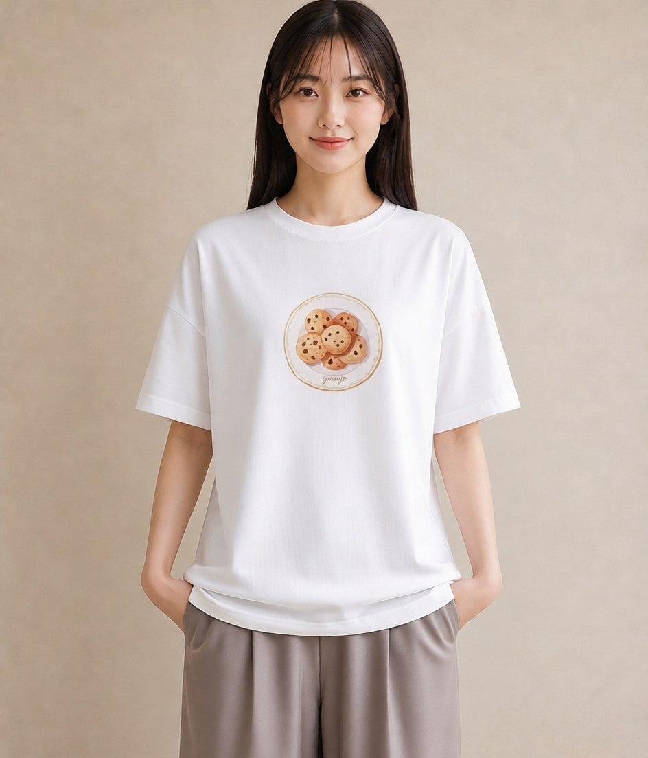 Tシャツ レディース ベーグル 食べ物 フード イラスト カジュアル 帰省 ラフ 白T