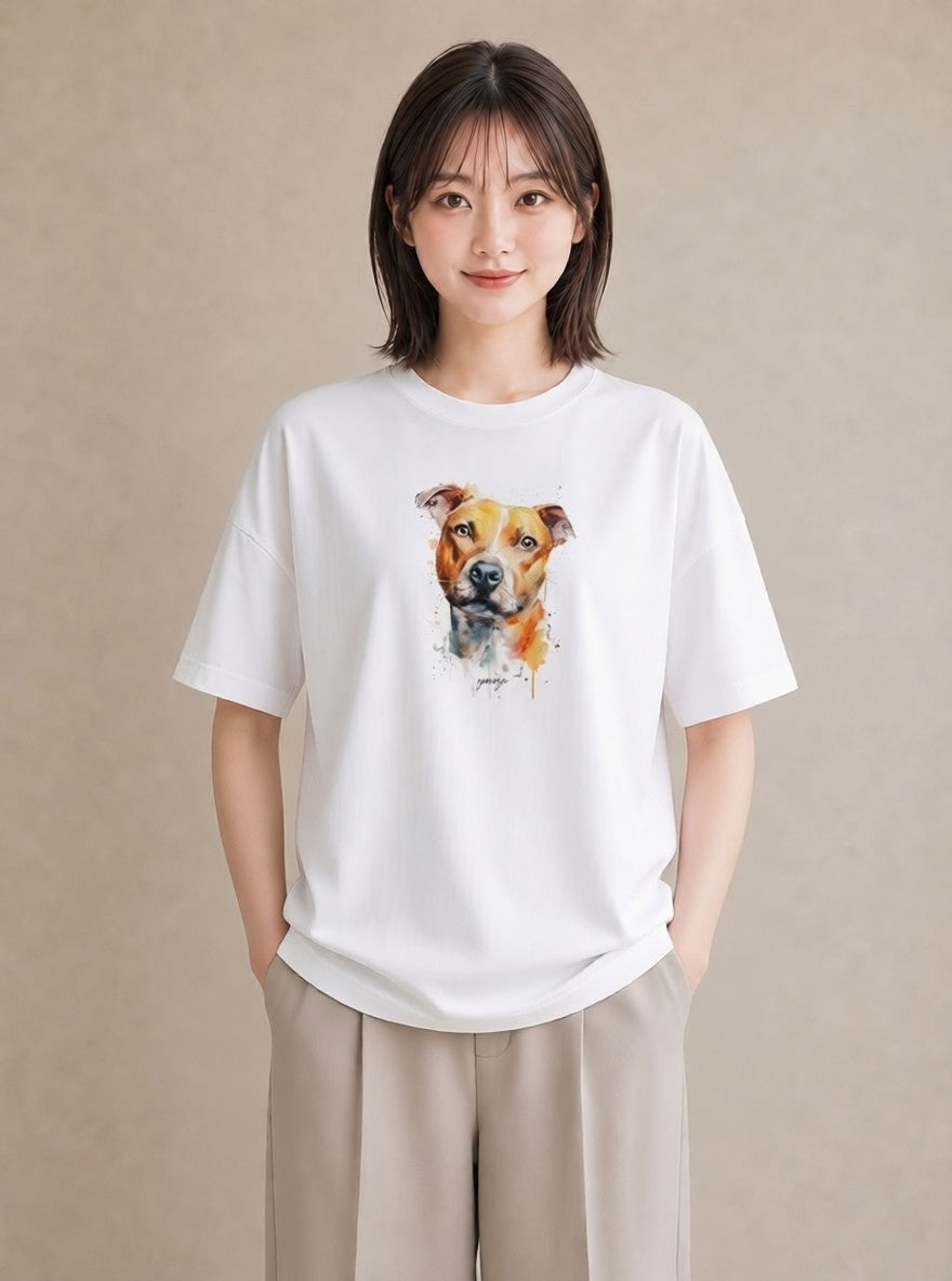 グラフィックTシャツ レディース ミックス犬 犬 いぬ イラスト 韓国風 お揃い 親子 白T