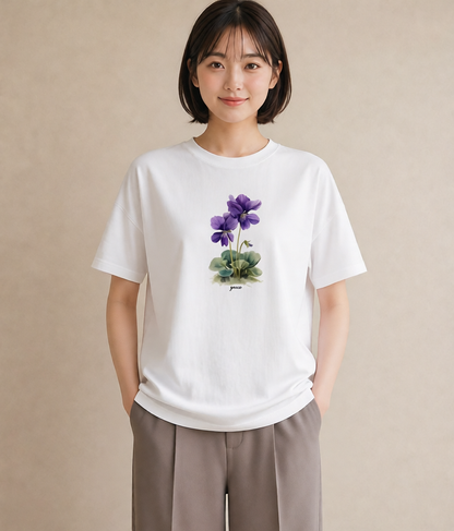 グラフィックTシャツ レディース パンジー 花 花柄 イラスト 普段使い 通学 誕生日プレゼント 白T