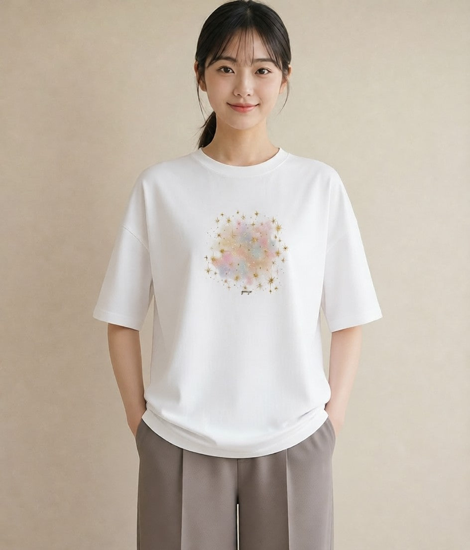 半袖Tシャツ レディース 射手座 星空 宇宙 イラスト 社会人 女性 白T