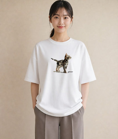 半袖Tシャツ レディース 猫の手 猫 ねこ イラスト ラフ 母娘コーデ 自分用 白T