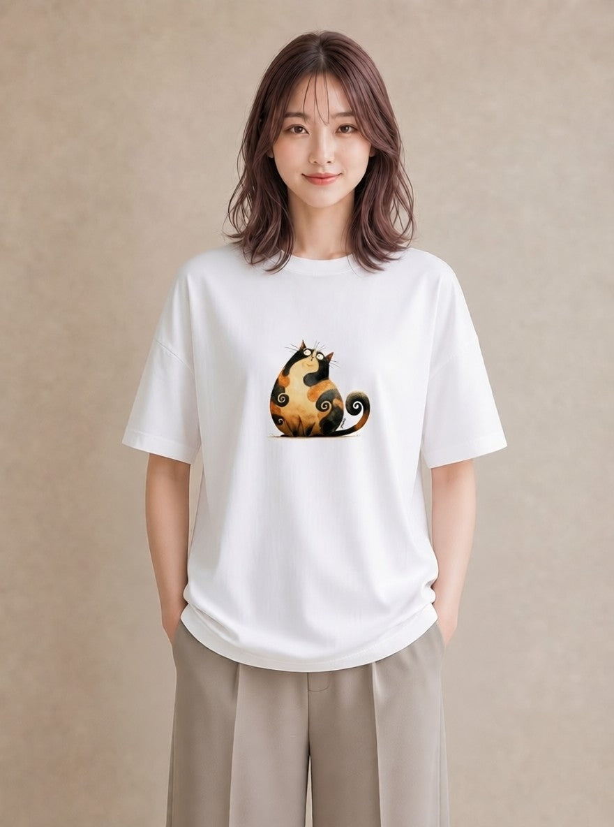 半袖Tシャツ レディース エキゾチックショートヘア 猫 ねこ イラスト 北欧風 週末コーデ 敬老の日 白T