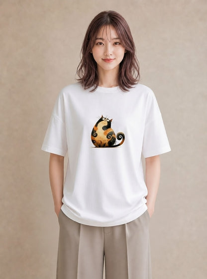 半袖Tシャツ レディース エキゾチックショートヘア 猫 ねこ イラスト 北欧風 週末コーデ 敬老の日 白T