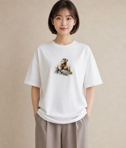 プリントTシャツ レディース フェレット ペット 動物 イラスト 韓国風 帰省 ラフ 白T