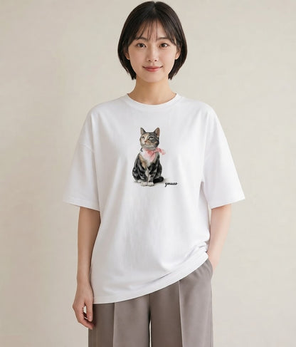 Tシャツ レディース ソマリ 猫 ねこ イラスト ラフ カジュアルコーデ 買い物 白T