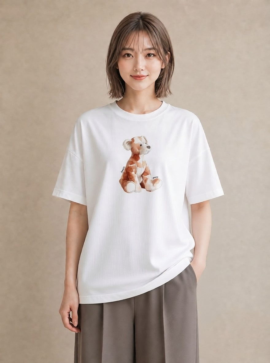 グラフィックTシャツ レディース わんこ 犬 いぬ イラスト こなれ感 お揃い 親子 白T