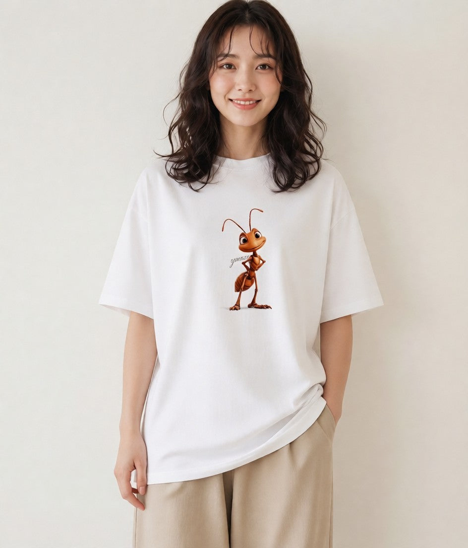 グラフィックTシャツ レディース アリ 昆虫 虫 イラスト ラフカジュアル 部屋着 女性向けギフト 白T