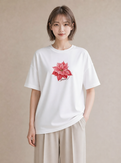 半袖Tシャツ レディース 彼岸花 花 花柄 イラスト ラフ 夏コーデ 通学 白T