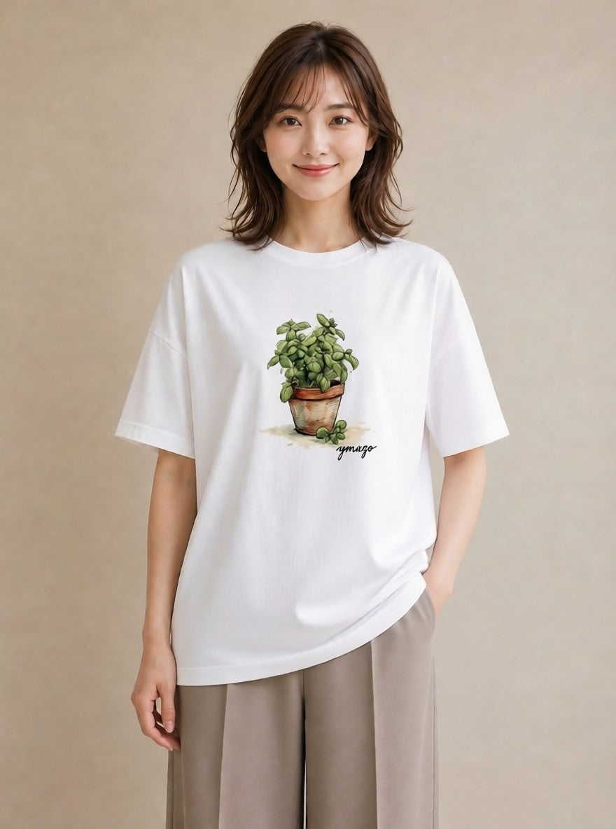 Tシャツ レディース ハーブ 植物 ボタニカル イラスト きれいめ 母の日 ビーチ 白T