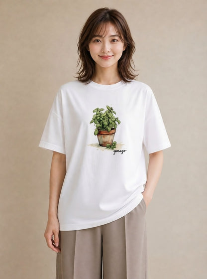 Tシャツ レディース ハーブ 植物 ボタニカル イラスト きれいめ 母の日 ビーチ 白T