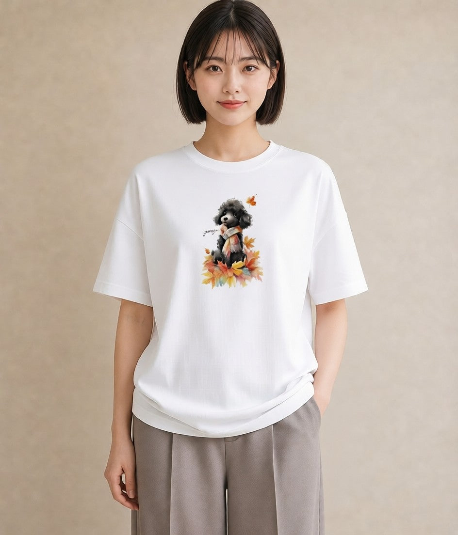 半袖Tシャツ レディース トイプードル プードル 犬 いぬ イラスト ボタニカル 旅行用 海 白T