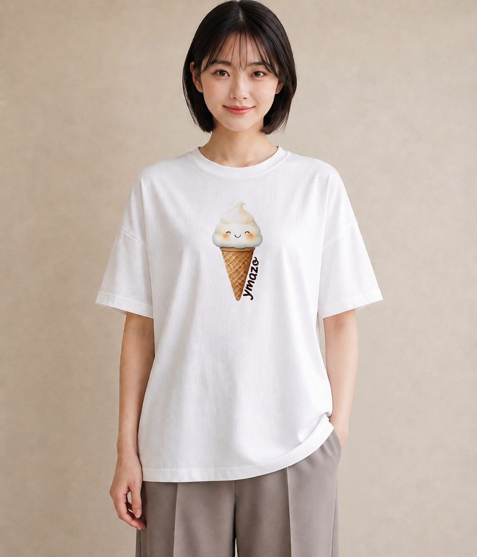 半袖Tシャツ レディース パフェ 食べ物 フード イラスト フェミニン 散歩 お出かけ 白T