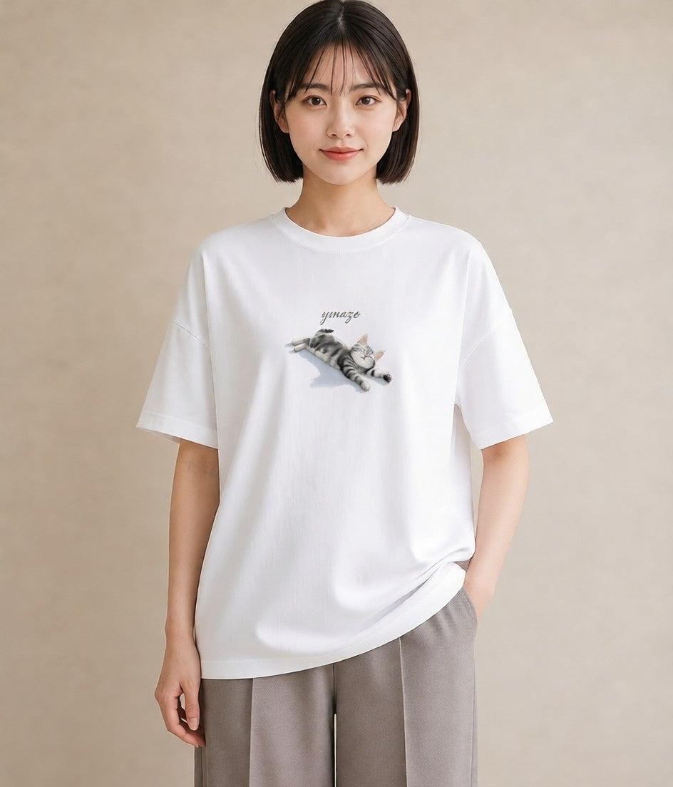 プリントTシャツ レディース ベンガル 猫 ねこ イラスト ゆるかわ 海 カフェ巡り 白T