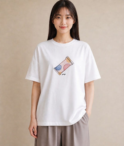 Tシャツ レディース チョコ 食べ物 フード イラスト 抜け感 ペアコーデ 秋コーデ 白T