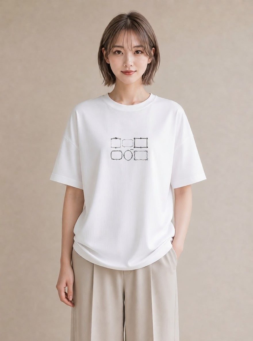 デザインTシャツ レディース 手鏡 アンティーク レトロ ナチュラル イラスト ゆるコーデ 女子会 お揃い 白T