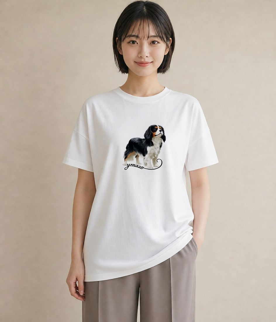 グラフィックTシャツ レディース キャバリア 犬 いぬ イラスト ガーリー 誕生日プレゼント 綿100 白T