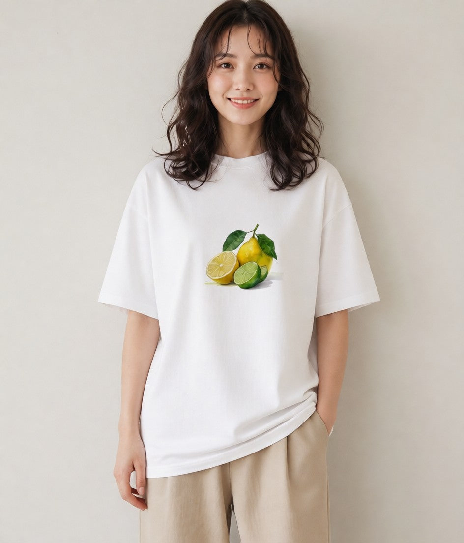プリントTシャツ レディース レモン 檸檬 食べ物 フード イラスト 旅行コーデ カフェ巡り 女子会 白T