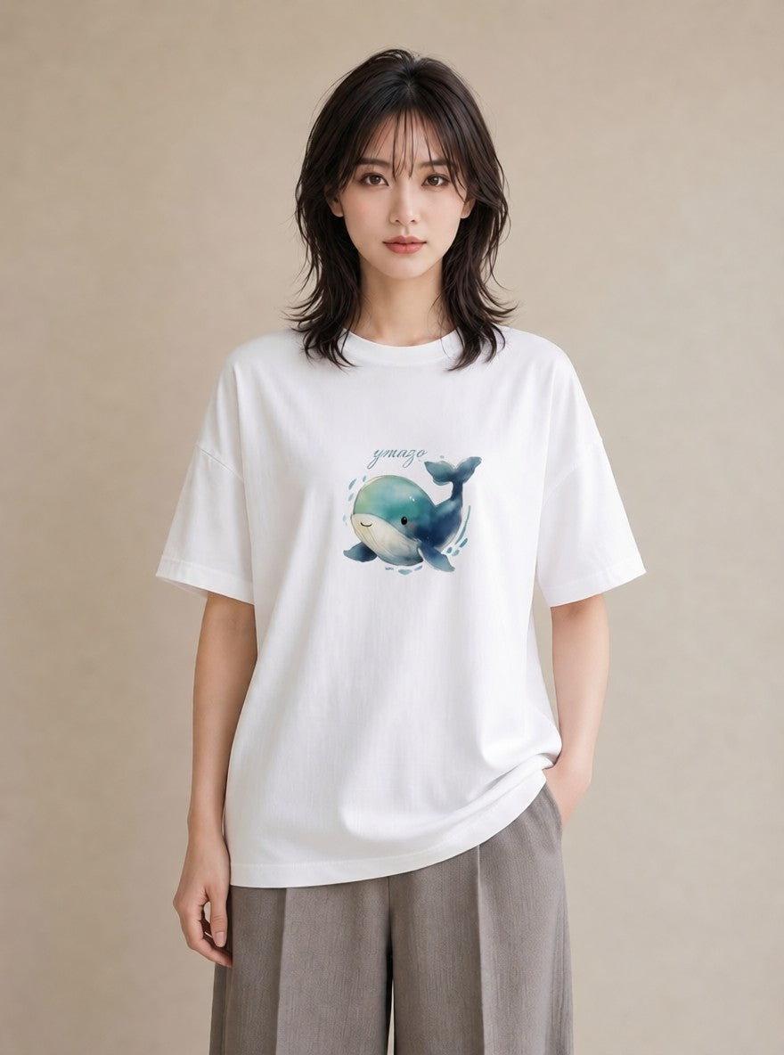 プリントTシャツ レディース シャチ 海の生き物 海 イラスト 上品 友達ギフト 部屋着 白T