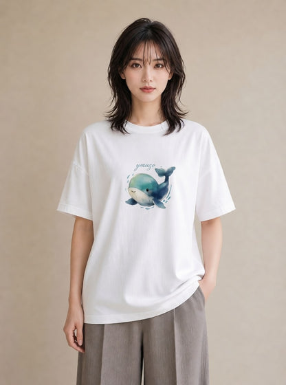 プリントTシャツ レディース シャチ 海の生き物 海 イラスト 上品 友達ギフト 部屋着 白T